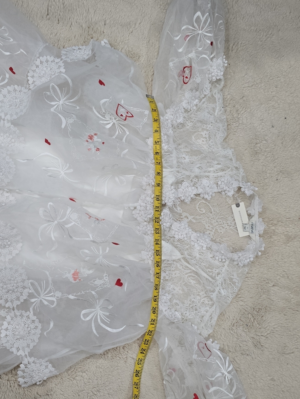 Maeve Sheer White Lace Embroidered Chemise with Red Heart Accents - Picture 4 of 6